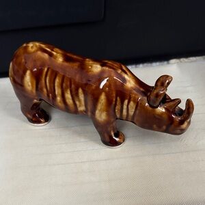 Vintage Brown Drip Rockingham Rhino Figurine